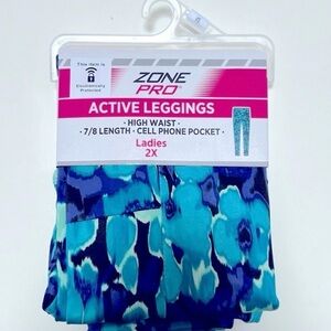 Zone Pro High Waist floral leggings 7/8 length phone pocket NWT 2X